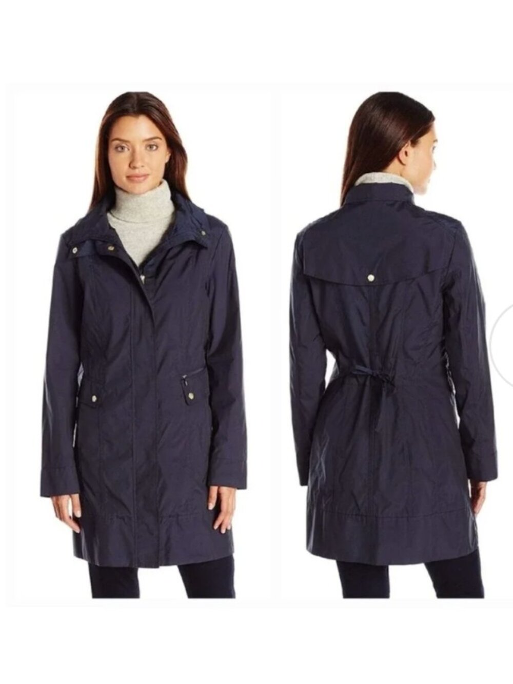 Cole Haan Packable Rain Jacket Trench Coat Black Small